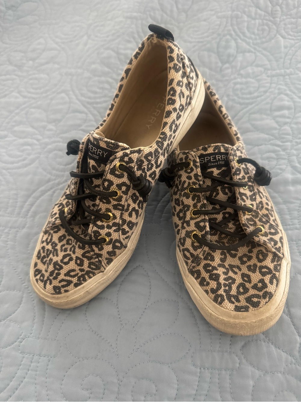 Sperry Leopard Canvas Lace-Up Sneakers in Black & Tan